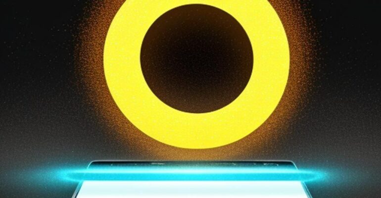 a cell phone with a yellow circle above it